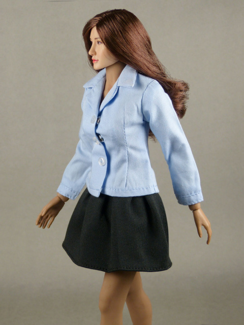 Nouveau Toys 1/6 Scale Lite Blue Sleeved Shirt with Black Pleated Skirt Set